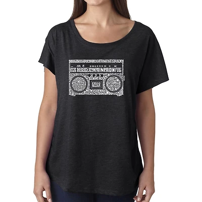 LA Pop Art Women's Dolman Word Shirt - Greatest Rap Hits of The 1980's