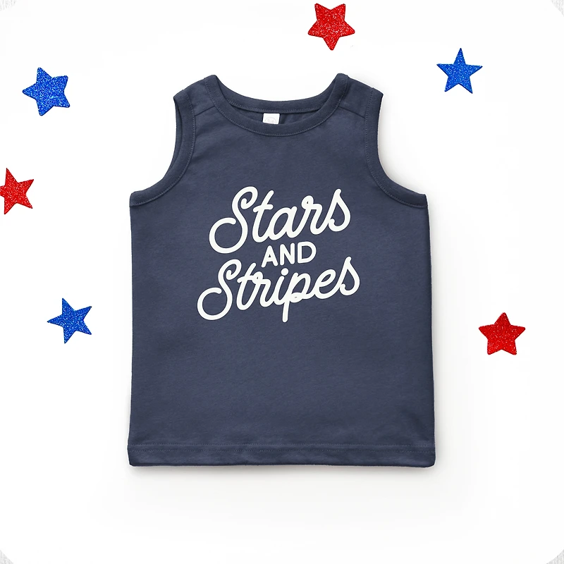 The Juniper Shop - Stars and Stripes Slanted Cursive Puff Print - Toddler Graphic Tank