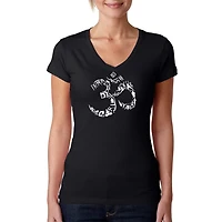 LA Pop Art Womens Word V-Neck T-Shirt - THE OM SYMBOL OUT OF YOGA POSES