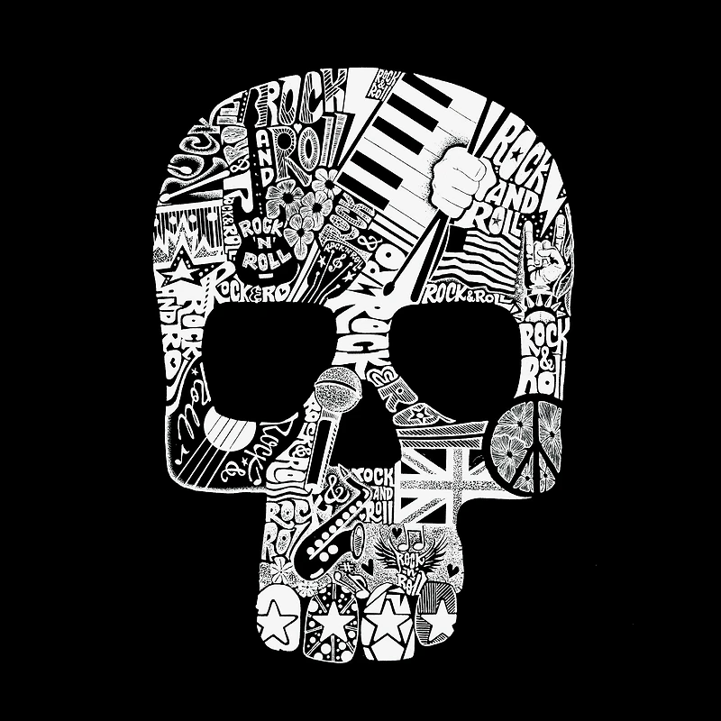 LA Pop Art Men's Word Art T-Shirt - Rock n Roll Skull