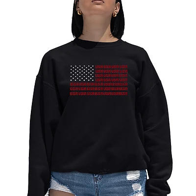 LA Pop Art Usa Flag - Women's Word Crewneck Sweatshirt