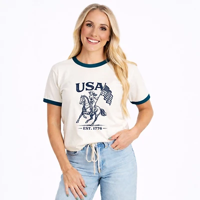 Simply Sage Market - USA Cowgirl Flag Women's Ringer Graphic T-Shirt