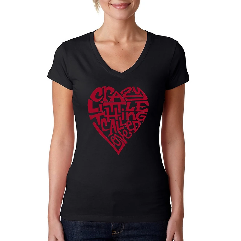 LA Pop Art Womens Word V-Neck T-Shirt - Crazy Little Thing Called Love