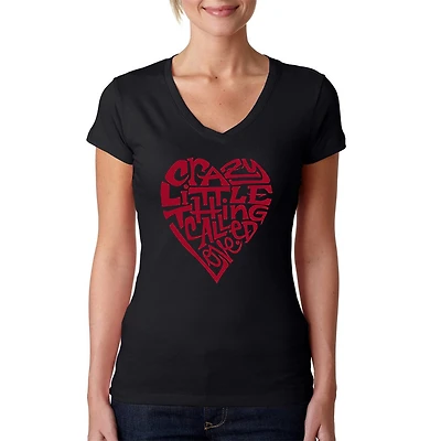 LA Pop Art Womens Word V-Neck T-Shirt - Crazy Little Thing Called Love