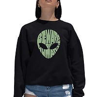 LA Pop Art Beware Of Humans - Women's Word Crewneck Sweatshirt