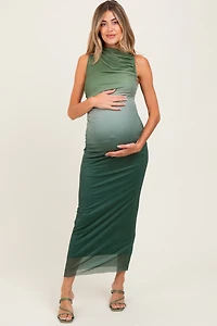 PinkBlush Womens Forest Green Ombre Mesh Ruched Sleeveless Maternity Midi Dress