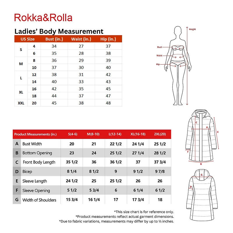 Rokka&Rolla Womens Long Puffer Jacket With Fleece-lined Hood