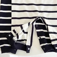 MyKids-USA Baby Cartoon Bear Print & Striped Pattern Polo Neck Long Sleeve Romper