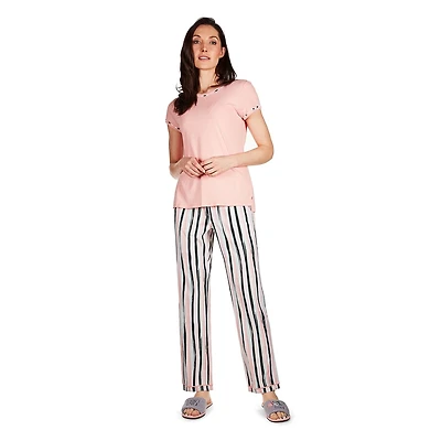 MeMoi Women's Get Tropical T-Shirt and Striped Pants Pajama Set