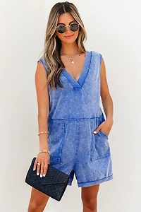 Threaded Pear Women's Emma Mineral Wash Pocketed Sleeveless Loose Romper
