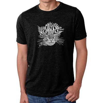 LA Pop Art Men's Cotton/Poly Blend Word T-Shirt - Cat Face