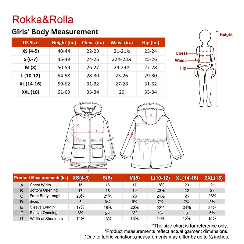 Rokka&Rolla Little & Big Kid Girls Mid-Length Fleece Lined Parka