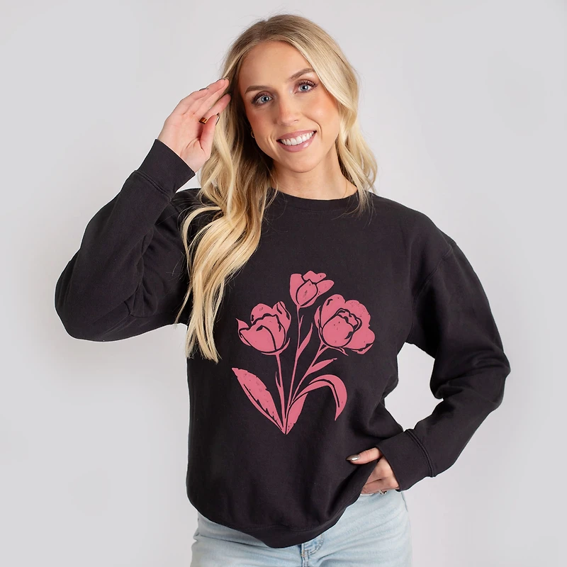 Simply Sage Market - Pink Roses Women's Lightweight Garment Dyed Sweatshirt