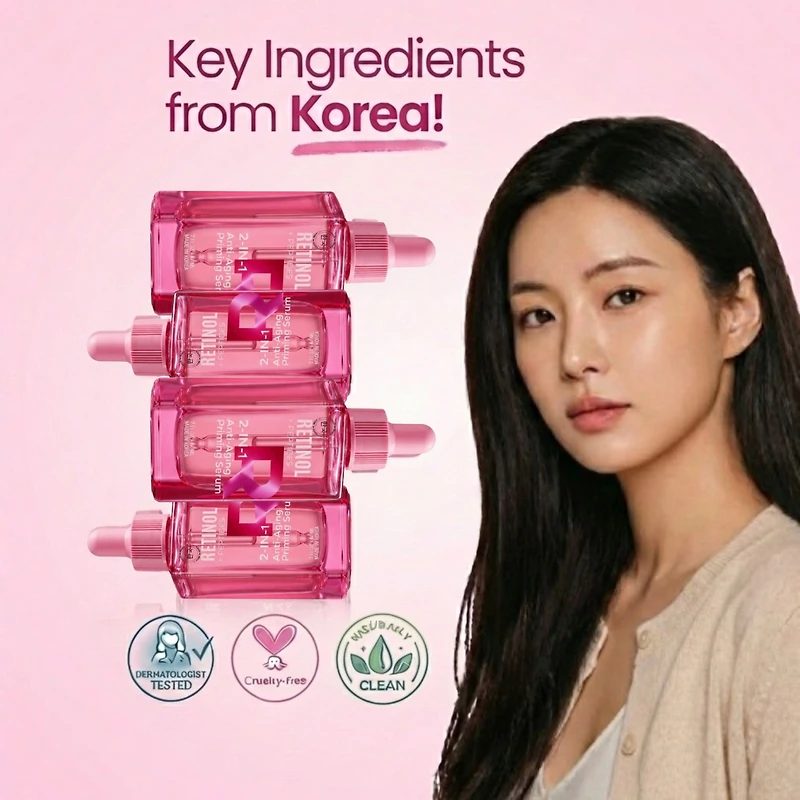Lovery Retinol and Peptides 2-in-1 Anti-Aging Priming Serum - Korean Skin Care Firming & Smoothing Treatment