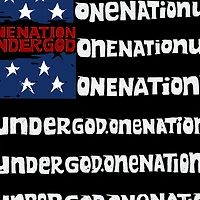 LA Pop Art Men's Cotton-Poly Word T-Shirt - "One Nation Under God" Flag