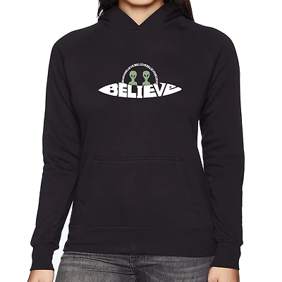 LA Pop Art Believe UFO - Women's Word Hooded Sweatshirt