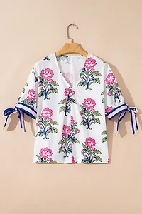 Threaded Pear Women's Mae Knot Bubble Sleeve Blouse