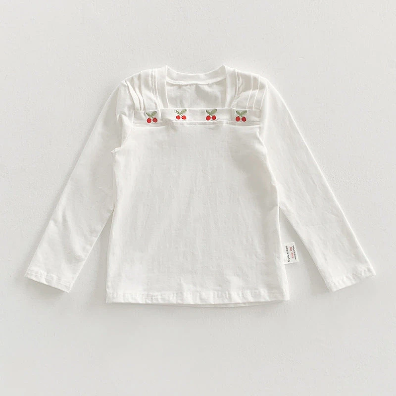 MyKids-USA Girls Autumn Square Neck Long Sleeve Top with Cherry Embroidery