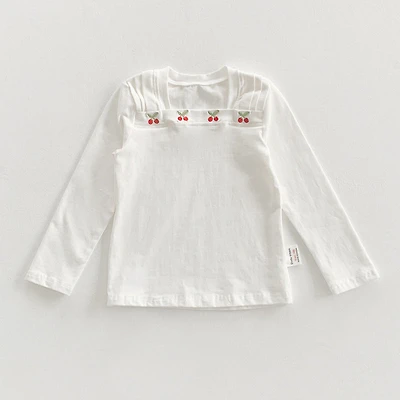 MyKids-USA Girls Autumn Square Neck Long Sleeve Top with Cherry Embroidery