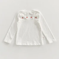 MyKids-USA Girls Autumn Square Neck Long Sleeve Top with Cherry Embroidery