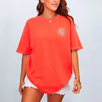Simply Sage Market - Embroidered Summer Sun Women's Garment Dyed Graphic T-Shirt