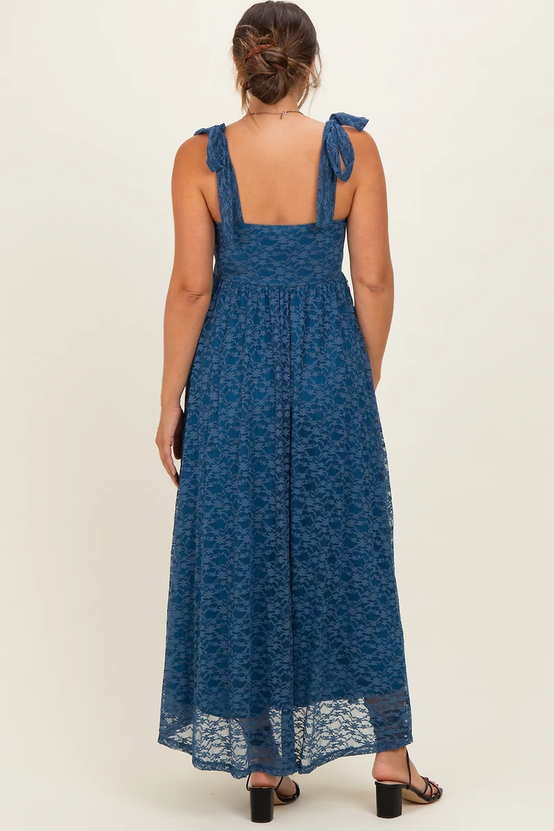 PinkBlush Womens Blue Sleeveless Lace Maternity Maxi Dress