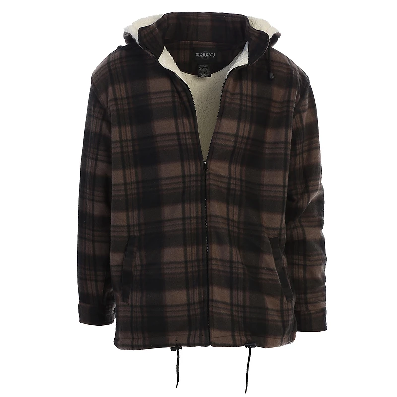 Gioberti Men's Sherpa Lined Flannel Jacket with Removable Hood