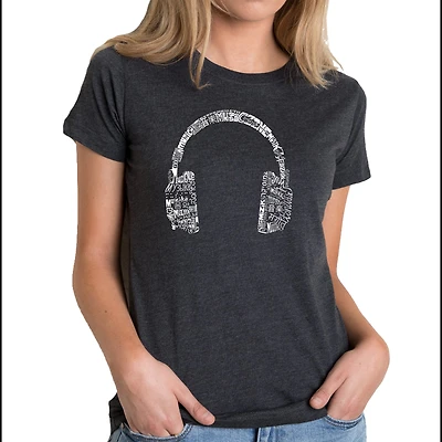 LA Pop Art Women's Cotton/Poly Blend Word TShirt - Headphones Languages
