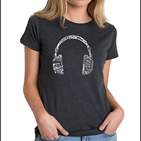 LA Pop Art Women's Cotton/Poly Blend Word TShirt - Headphones  Languages