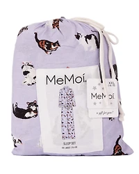 MeMoi Women's Crazy Cats Notch Collar Cotton Blend Pant Pajama Set