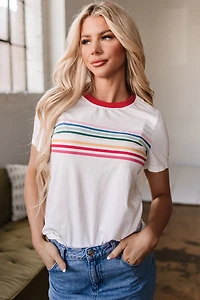 Threaded Pear Women's Carter Rainbow Stripe Crewneck Top