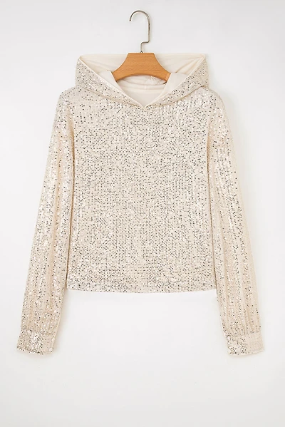Threaded Pear Women's Stella Stream Sequin Hooded Long Sleeve Top