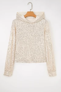 Threaded Pear Women's Stella Stream Sequin Hooded Long Sleeve Top