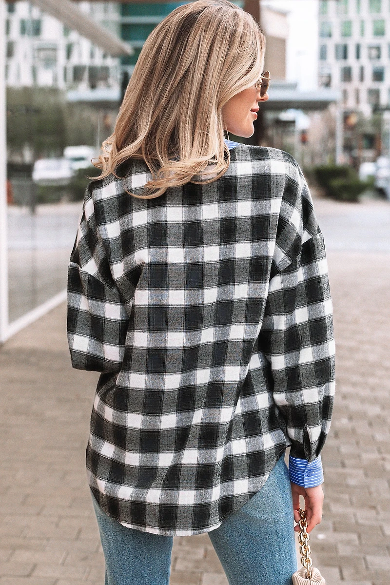 Threaded Pear Women's Ezra Half Placket Plaid Blouse