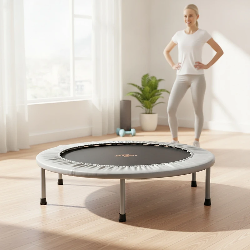 38-in Mini Trampoline Adults Folding Rebounder Trampoline 330-lb Capacity 32 Springs 6 Legs Fitness Gray