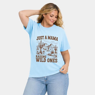 Simply Sage Market - Just A Mama Raising Wild Ones Women's Plus Sized Garment Dyed Graphic T-Shirt