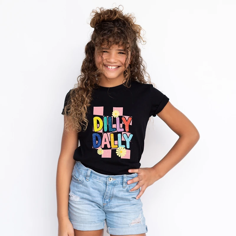 The Juniper Shop - Dilly Dally Checkered Youth Short Sleeve Graphic T-Shirt