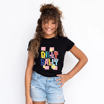 The Juniper Shop - Dilly Dally Checkered Youth Short Sleeve Graphic T-Shirt