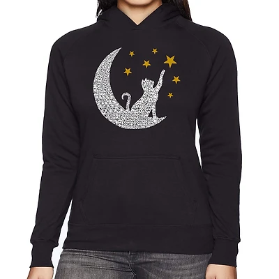 LA Pop Art Cat Moon - Women's Word Hooded Sweatshirt