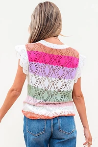 Threaded Pear Women's Alena Hollowed Knit Scallop Edge Sweater Vest