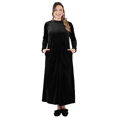 MeMoi Women's Velour Ruched Neck Full Length Lounger Gown