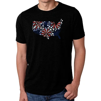 LA Pop Art Men's Cotton/Poly Blend T-Shirt - USA Fireworks Patriotic Graphic Tee