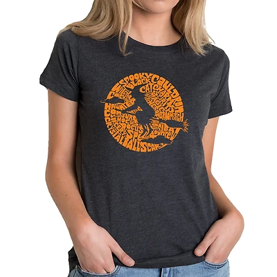 LA Pop Art Women's Cotton/Poly Blend Word T-Shirt - Spooky Witch