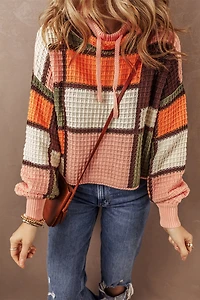 Threaded Pear Women's Zoey Waffle Knit Drawstring Mock Neck Sweater