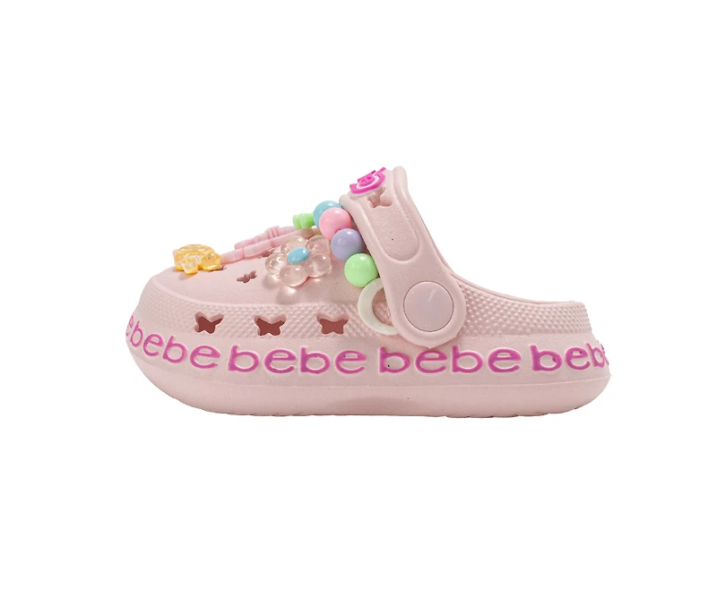 bebe Toddler Girl's EVA Clog Sandals with Bead and Charm Details Slip On Shoes