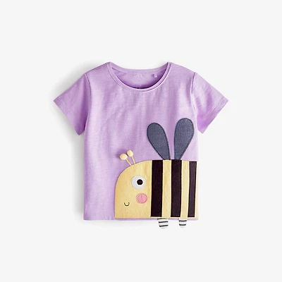 MyKids-USA Baby Cartoon Animal Patched Graphic Short Sleeve O-Neck Design Tops