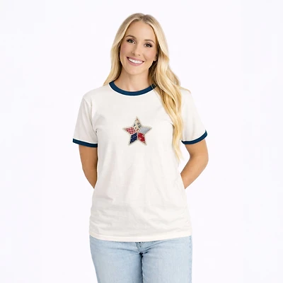 Simply Sage Market - Patriotic Star Faux Patchwork Women's Ringer Graphic T-Shirt