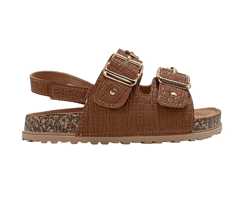 bebe Girl's Footbed Sandals with Buckle Straps and Charm Accents