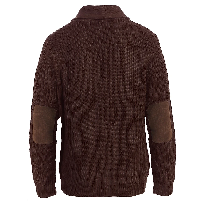 Gioberti Men's Heavy Weight Shawl Collar Knitted Regular Fit Cardigan With Faux Suede Elbow Patch