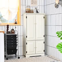SUGIFT 49-in Tall 24-in Wide White Antique Accent Storage Cabinet with 2 Doors and 5-Height Adjustable Shelves